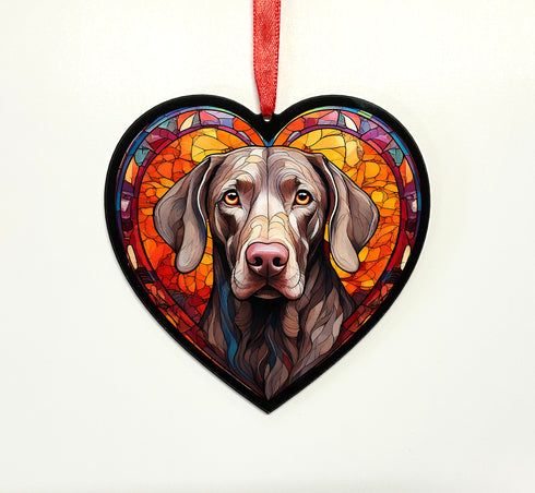 Weimaraner Stained Glass Effect Heart Suncatcher